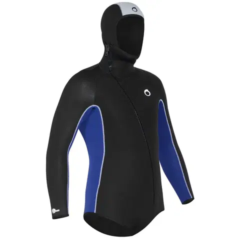 bundy a vesty Pánska potápačská neoprénová bunda s kapucňou SCD 5,5 mm čierno-modrá