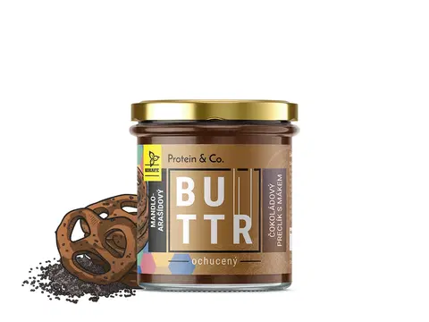 Ochutené orieškové krémy Protein & Co. COFFEE TIME Čokoládový praclík s makom - orieškový krém s kávou 330 g