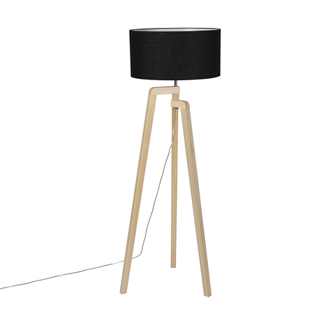 Stojace lampy Moderná stojaca lampa drevo s čiernym tienidlom 45 cm - Puros