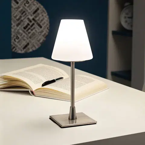 Stolové lampy Fabas Luce Stolná LED lampa Lucy dotykový stmievač, chróm