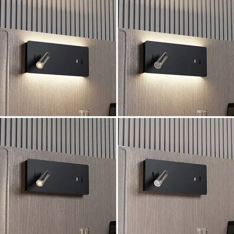 Nástenné svietidlá Lucande Nástenné svietidlo Lucande LED Kimo, hranaté, čierne, hliník, USB