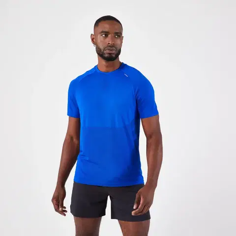 nordic walking Pánske bežecké tričko Run 500 Confort bez švov indigo modré