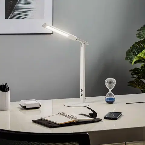 Stolové lampy na písací stôl Fabas Luce LED lampa na písací stôl Ideal so stmievačom biela