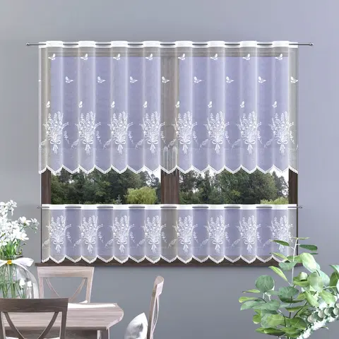 Záclony Hotová záclona, VIOLA, vitrážka, biela 250 x 35 cm + 250 x 50 cm