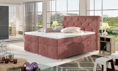 Postele NABBI Beneto 140 čalúnená manželská posteľ s úložným priestorom ružová (Kronos 29)