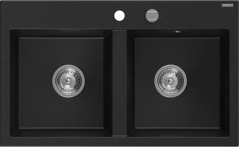 Kuchynské drezy MEXEN MEXEN - Hektor granitový drez 2-bowl 800 x 480 mm, čierna, sifón chróm 6521802000-77