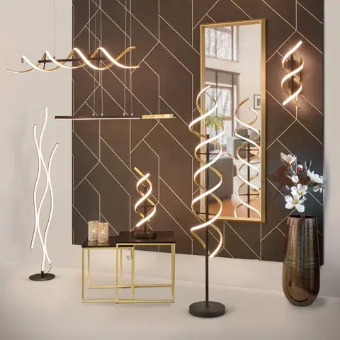 Stojacie lampy Trio Lighting LED lampa Sequence, stmievateľná, CCT, mosadz