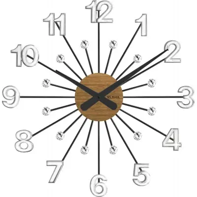 Hodiny Drevené strieborno-čierne hodiny s kameňmi Vlaha design VCT1082, 49cm 