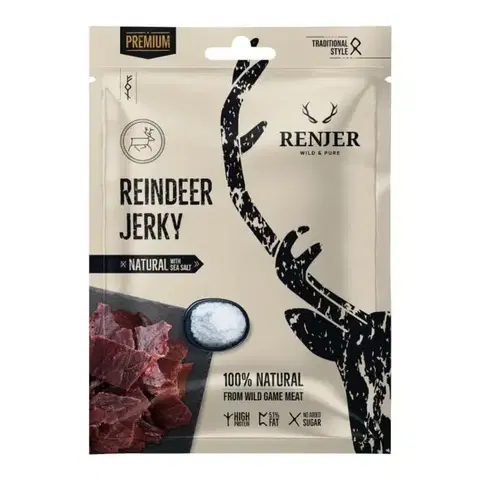 Sušené mäso Renjer Sušené sobie mäso Reindeer Jerky 25 g morská soľ