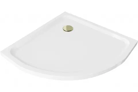 Vane MEXEN/S - Flat sprchová vanička štvrťkruhová slim 70 x 70, biela + zlatý sifón 41107070G