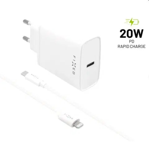 Nabíjačky pre mobilné telefóny FIXED Travel Charger Smart Rapid Charge with 2 x USB PD,20W + Data Cabel USB-C/Lightning MFI 1m, white - OPENBOX (Rozbal FIXC20-CL-WH
