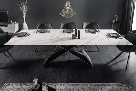 Jedálenské stoly Rozkladací jedálenský stôl PROITOS Dekorhome Bielo-sivý mramor