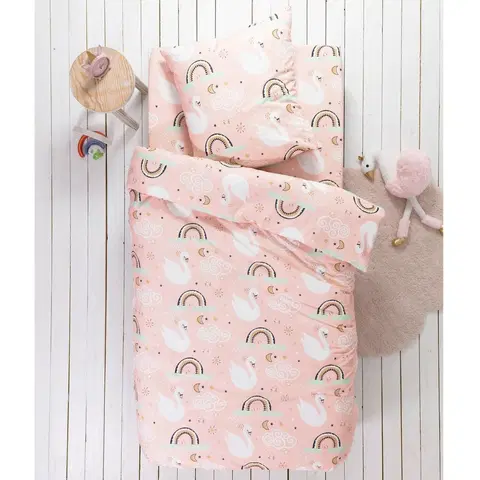 Bavlnené Detská posteľná bielizeň Labute s potlačou, pre 1 osobu, bavlna