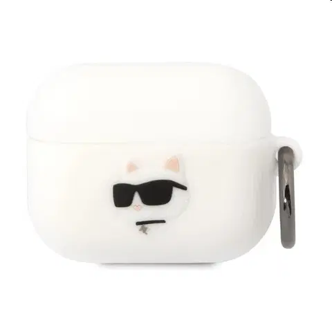 Slúchadlá Karl Lagerfeld 3D Logo NFT Choupette Head silikónový obal pre Apple AirPods Pro, biely