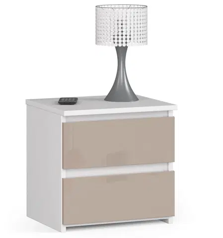 Nočné stolíky Dizajnový nočný stolík CALIN40, biely / capuccino lesk