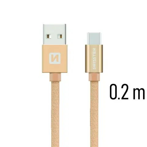 Dáta príslušenstvo Dátový kábel Swissten textilný s USB-C konektorom a podporou rýchlonabíjania, Gold 71521104