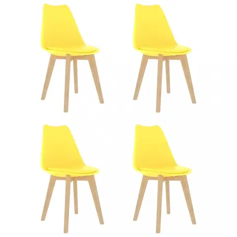 Jedálenské stoličky a kreslá Jedálenská stolička 4 ks plast / umelá koža / buk Dekorhome Žltá