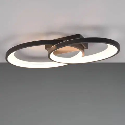 Stropné svietidlá Reality Leuchten Stropné LED svetlo Malaga s 2 kruhmi, čierna