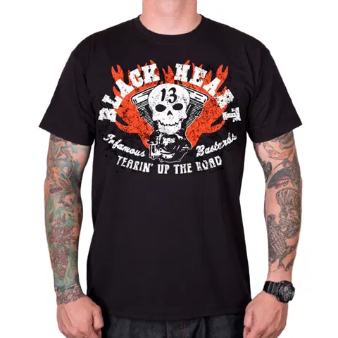 Pánske tričká Tričko BLACK HEART Flathead Skull čierna - 3XL