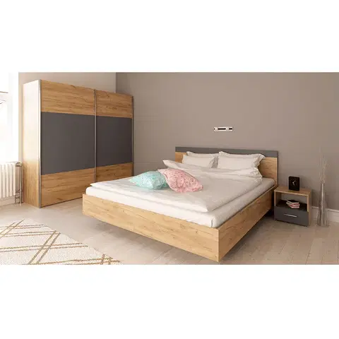Spálňové zostavy Spálňový komplet (posteľ 160x200 cm), dub artisan/grafit, GABRIELA NEW
