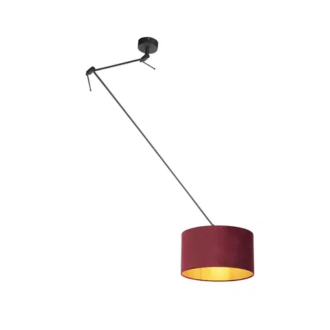 Zavesne lampy Závesné svietidlo s velúrovým tienidlom červené so zlatým 35 cm - Blitz I čierne