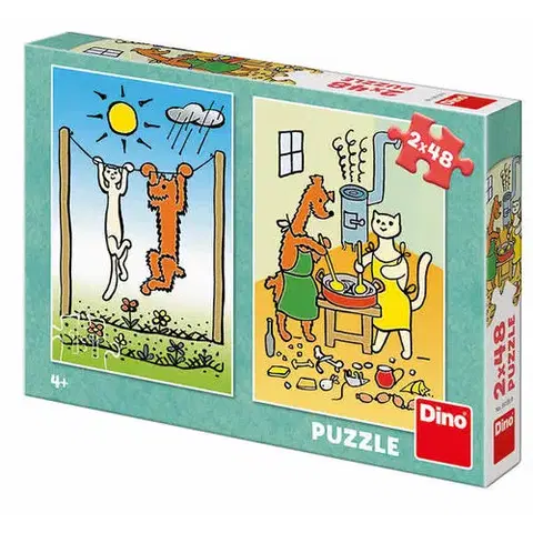Do 99 dielikov Dino Toys Puzzle Psík a mačička 2x48 Dino