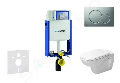 Záchody GEBERIT - Kombifix Modul na závesné WC s tlačidlom Sigma01, matný chróm + Duravit D-Code - WC a doska, Rimless, SoftClose 110.302.00.5 NH3