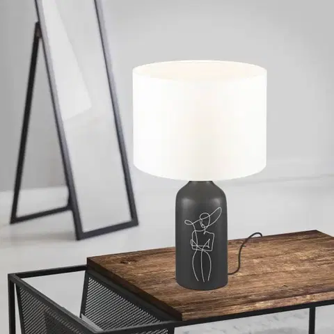 Stolové lampy EGLO EGLO Vinoza lampa, podstavec čierna tienidlo biela