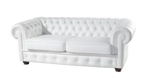 Sedacie súpravy PYKA Chesterfield kožená trojsedačka wenge / biela (White snow)