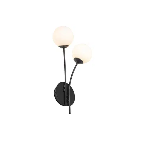 Nastenne lampy Moderné nástenné svietidlo čierne s opálovým sklom 2-svetlo - Athens