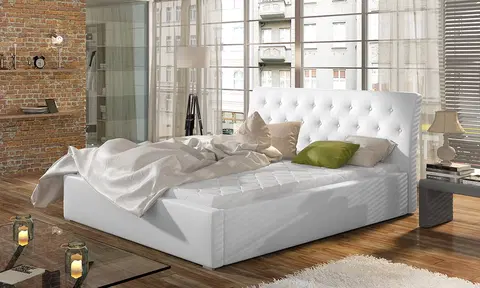 Postele NABBI Monzo UP 160 čalúnená manželská posteľ s roštom biela