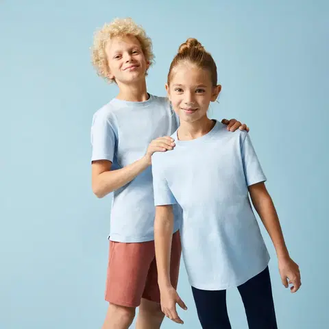 nohavice Detské bavlnené tričko unisex bledomodré