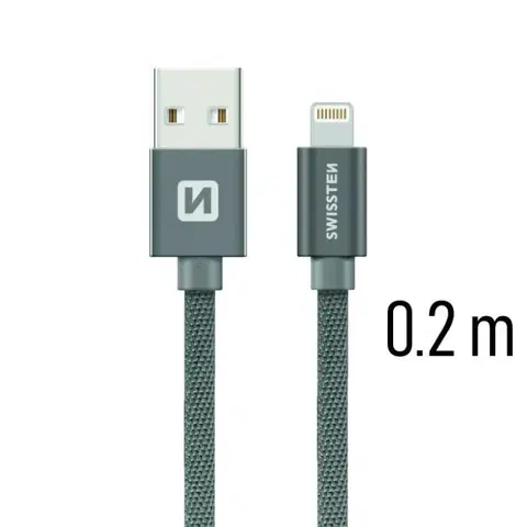 USB káble Dátový kábel Swissten textilný s Lightning konektorom a podporou rýchlonabíjania, Grey 71523102