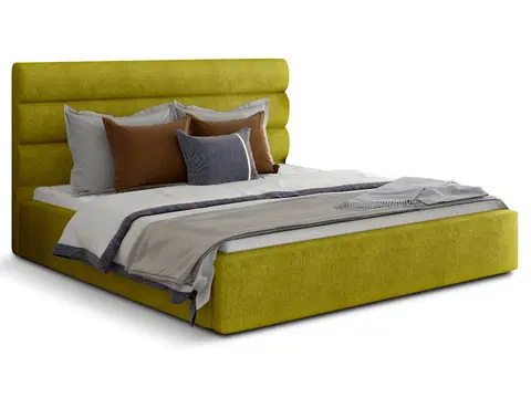 Postele NABBI Casos UP 140 čalúnená manželská posteľ s roštom žltá