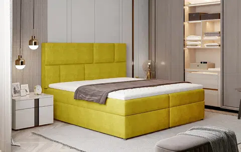 Postele NABBI Ferine 145 čalúnená manželská posteľ s úložným priestorom žltá