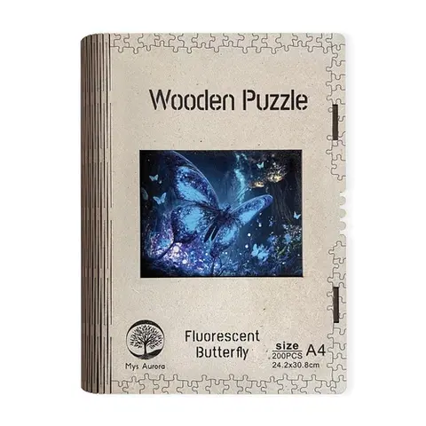 Limitovaná edícia Trigo Drevené puzzle Fluorescenčný motýľ A4