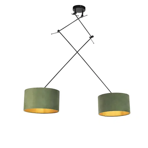 Zavesne lampy Závesná lampa so zamatovými odtieňmi zelenej so zlatou 35 cm - Blitz II čierna