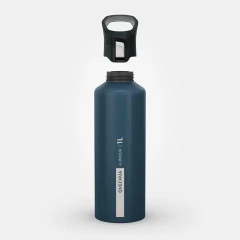 kemping Hliníková fľaša 1 l s rýchlouzáverom na turistiku modrá