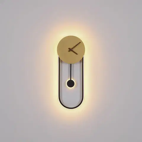 Nástenné svietidlá Globo Nástenné LED svetlo Sussy s hodinami, čierna/zlatá