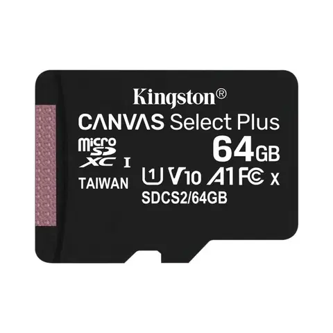 Pamäťové karty Kingston Canvas SeIect Plus Micro SDXC 64GB, UHS-I A1, Class 10 - rýchlosť 100 MB/s