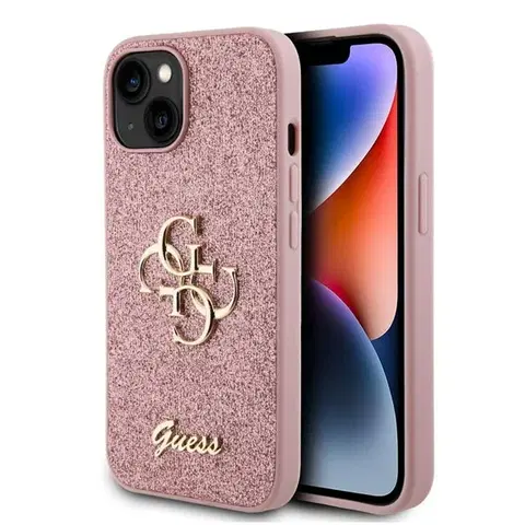 Puzdrá na mobilné telefóny Zadný Kryt Guess PU Fixed Glitter 4G Metal Logo pre iPhone 15, ružová 57983116639