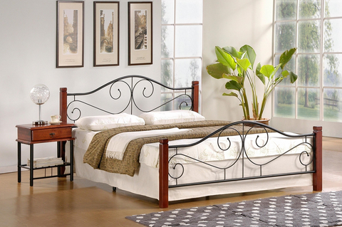 Postele HALMAR Violetta 120 kovová jednolôžková posteľ s roštom čerešňa antická / čierna