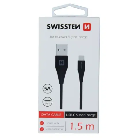 Dáta príslušenstvo Dátový kábel Swissten USB / USB-C 1,5 M a s podporou super rýchlonabíjania 5A, čierny 71504430