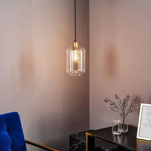 Závesné svietidlá Solbika Lighting Závesná lampa Tube sklenené tienidlo číra, Ø 17 cm