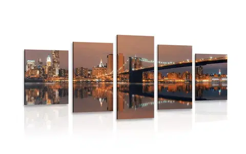 Obrazy mestá 5-dielny obraz odraz Manhattanu vo vode