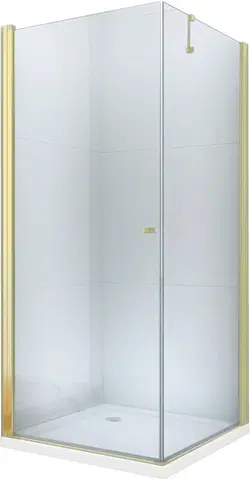 Sprchovacie kúty MEXEN/S - Pretória sprchovací kút 90 x 100 cm, transparent, zlatá + brodzik Flat 852-090-100-50-00-4010