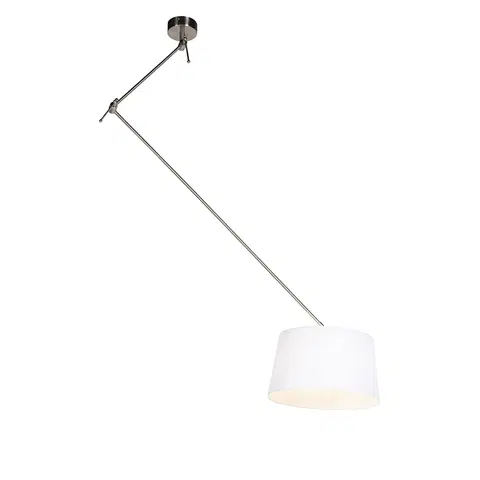 Zavesne lampy Závesná lampa s ľanovým tienidlom biela 35 cm - oceľ Blitz I