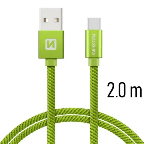 Dáta príslušenstvo Dátový kábel Swissten textilný s USB-C konektorom a podporou rýchlonabíjania, Green 71521307