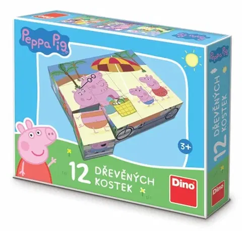 Obrázkové kocky Dino Toys Drevené kocky 12 Peppa Pig 12 Dino
