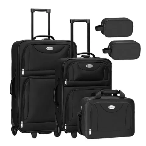 Koše na bielizeň Juskys Súprava textilných kufrov 5 kusov s 2 kuframi, taškou cez rameno a 2 kozmetickými taškami - čierna